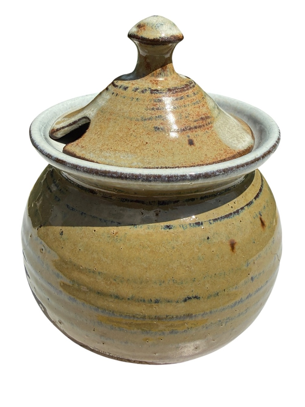 VTG Studio Pottery Lidded Handmade Ceramic Canister Earth Tone Stoneware Crock